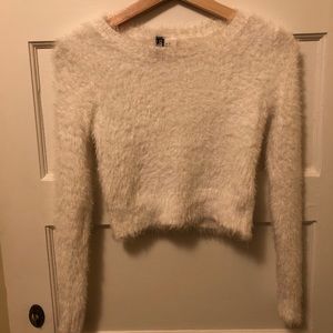 White fuzzy crop sweater 90s Halloween costume